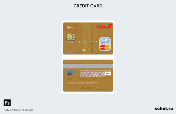 цифровая загрузка шаблона золотой дебетовой карты Mastercard UBA Bank Либерии